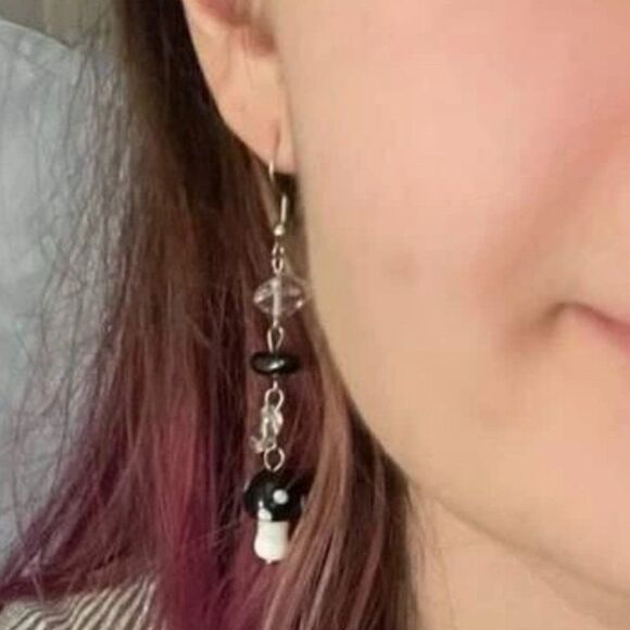 Glass Mushroom Dangle Drop Earrings - Picture 11 of 11